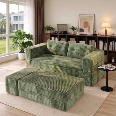 Causeuse-lit convertible 3-en-1 avec chaise modulaire Plusur Corduroy Boneless Couch
