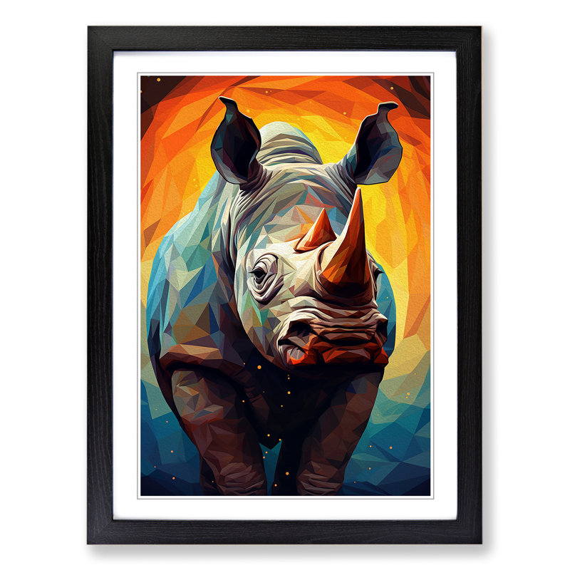 Rhino Geometric Art - Framed Print, Black Framed, 46cm H x 34cm W x 2cm D