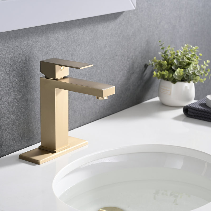 Single-Hole Single-handle Bathroom Faucet with Drain Assembly, Brushed Gold
