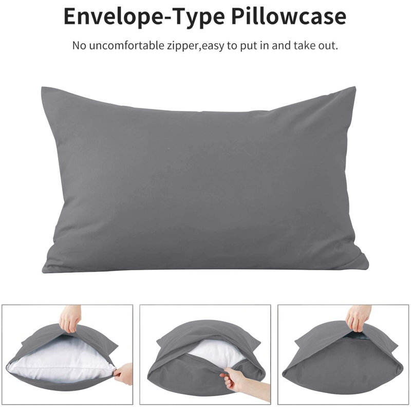 Edyson Microfiber Solid Colour Duvet Cover Set with Pillowcases, Grey, Super King - 2 Standard Pillowcases