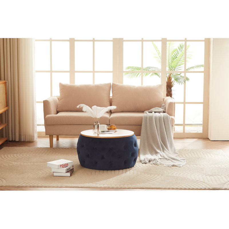 Table basse ronde avec rangement et plateau amovible, Bleu marine, H 14,6 po x L 26,7 po x l 26,7 po