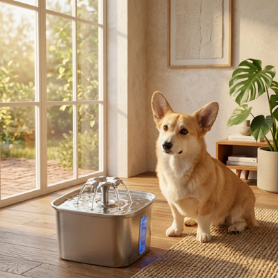 Award-Winning Stainless Steel Cat Water Fountain, 108oz/3.2L Automatic Pet Water Dispenser for Dogs, Includes 6 Replacement Filters & Silicone Mat, Ideal for Multiple Pets, Silver