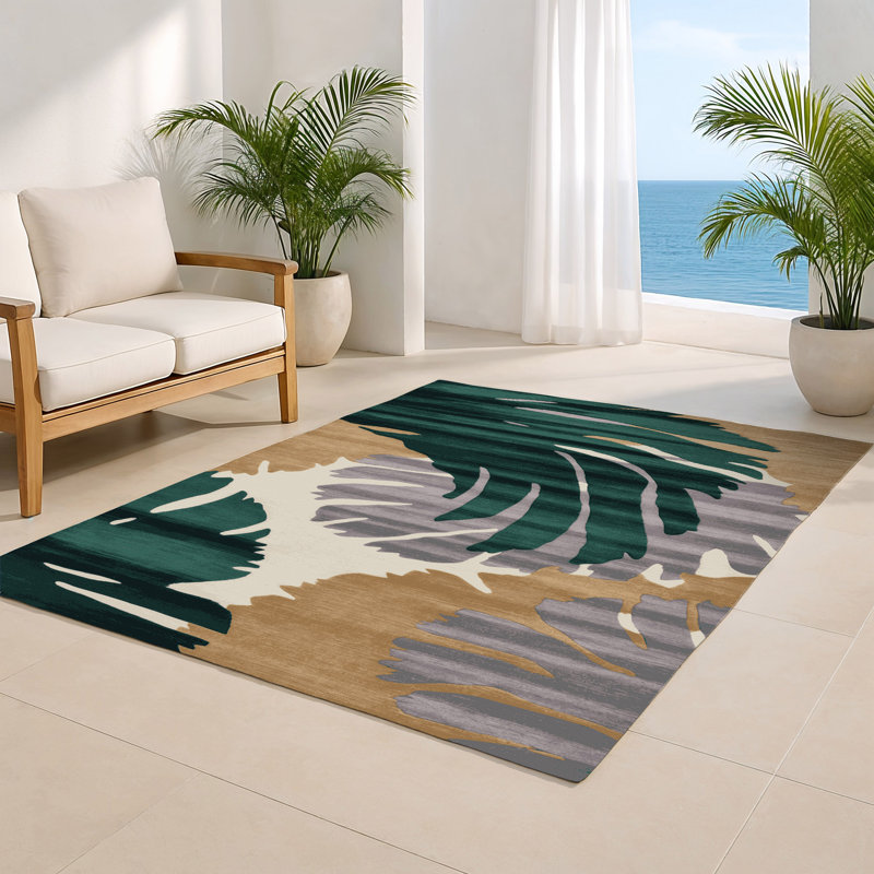 Tapis intérieur et extérieur vert Watercolor, Rectangulaire 2 pi x 3 pi