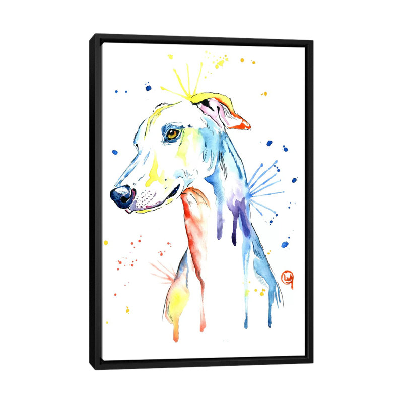 «Greyhound» par Lisa Whitehouse, impression sur toile, H 26 po x l 18 po x P 1,5 po, Toile avec cadre noir, Pas de tapis