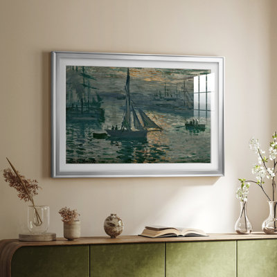 Coucher de soleil, marine (ou bateaux dans le port du Havre) - Claude Monet, reproduction encadrée avec passe-partout et verre 1873