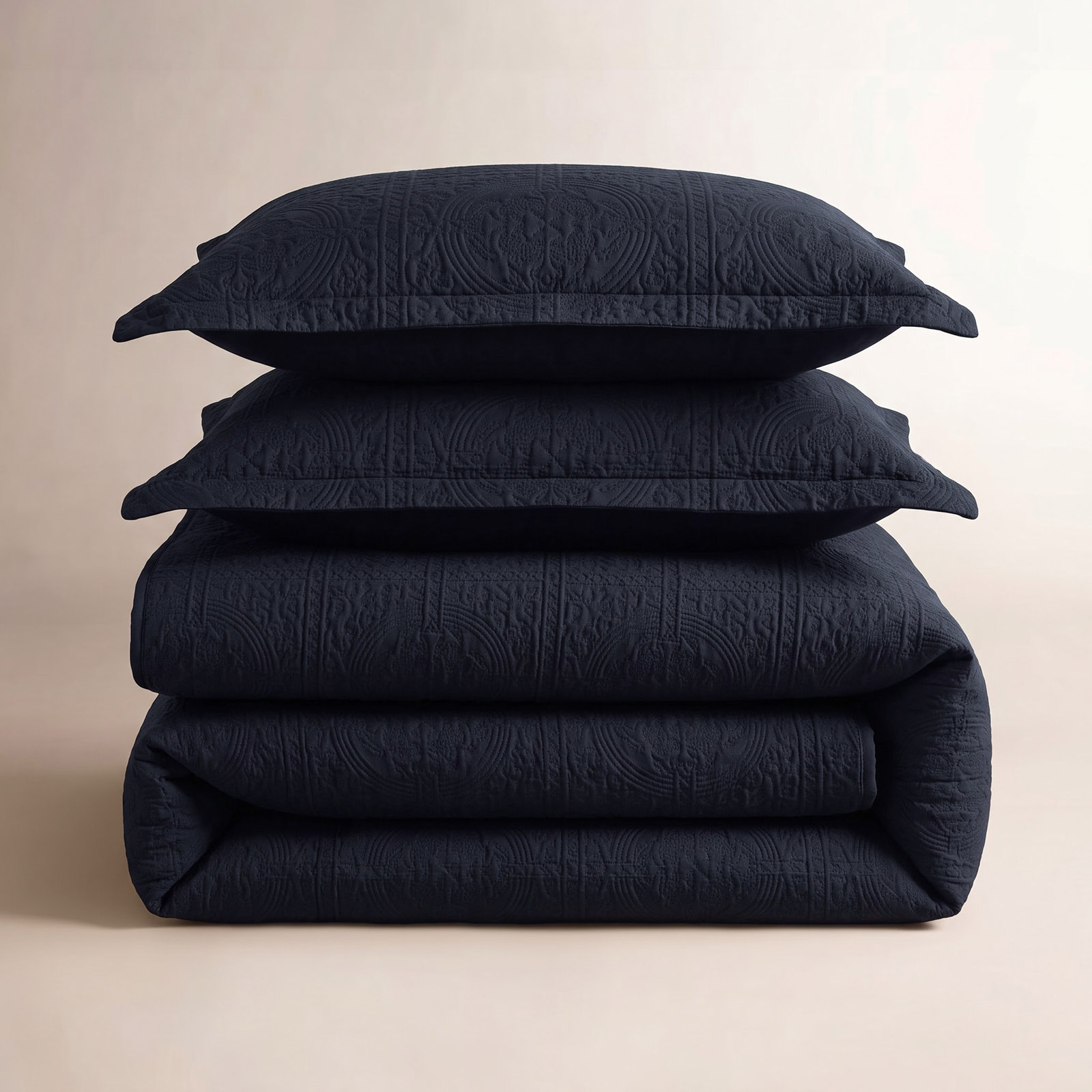 Swanton Cotton Coverlet Set, King Coverlet + 2 Shams, Navy Blue