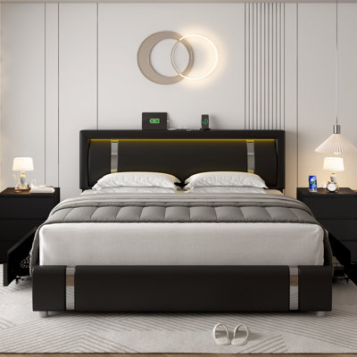 3-Piece Bedroom Sets, Storage Bed with 2-Drawers and Charging Port