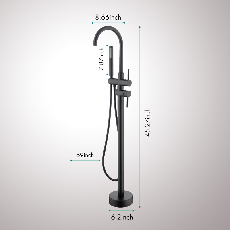 Robinet de baignoire sur pattes à deux poignées fixé au sol avec douche à main, Noir mat