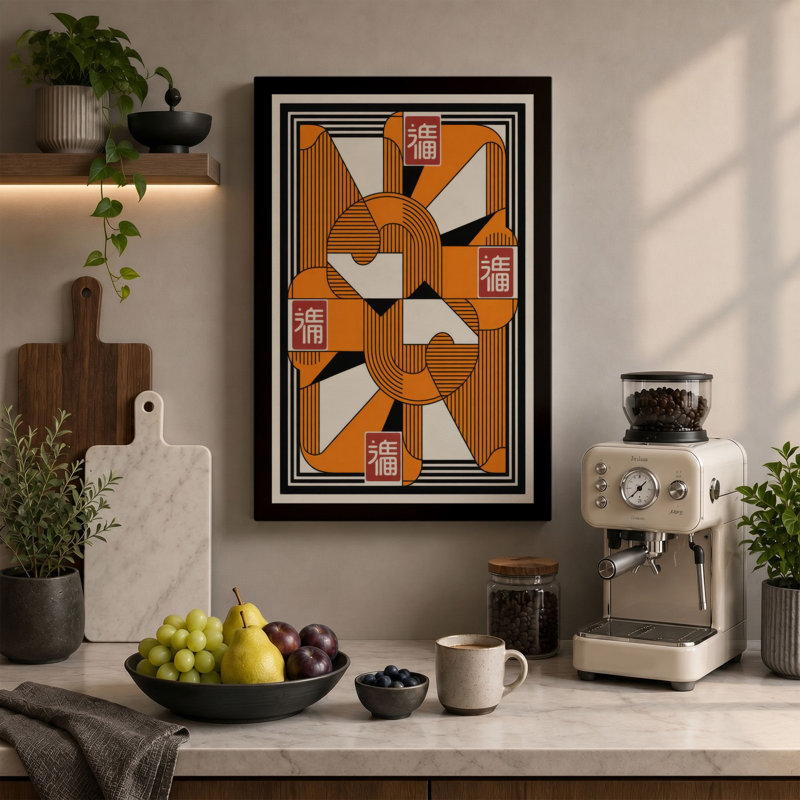 Crimson Medallion Geometric - Wrapped Canvas, 18x12 - 45.7 x 30.5 cm, Cream Border