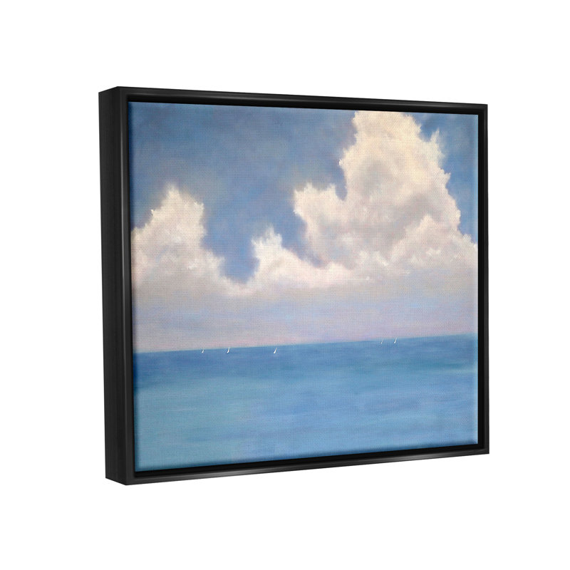 «Fluffy Clouds Deep Blue Ocean Waves», peinture sur toile à cadre flottant, H 17 po x l 21 po x P 1,7 po