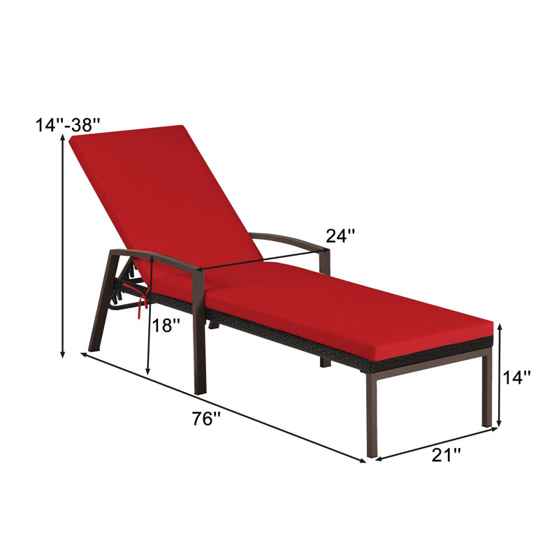 Chaise longue d'extérieur inclinable et réglable pour patio, Cadre noir / coussin rouge