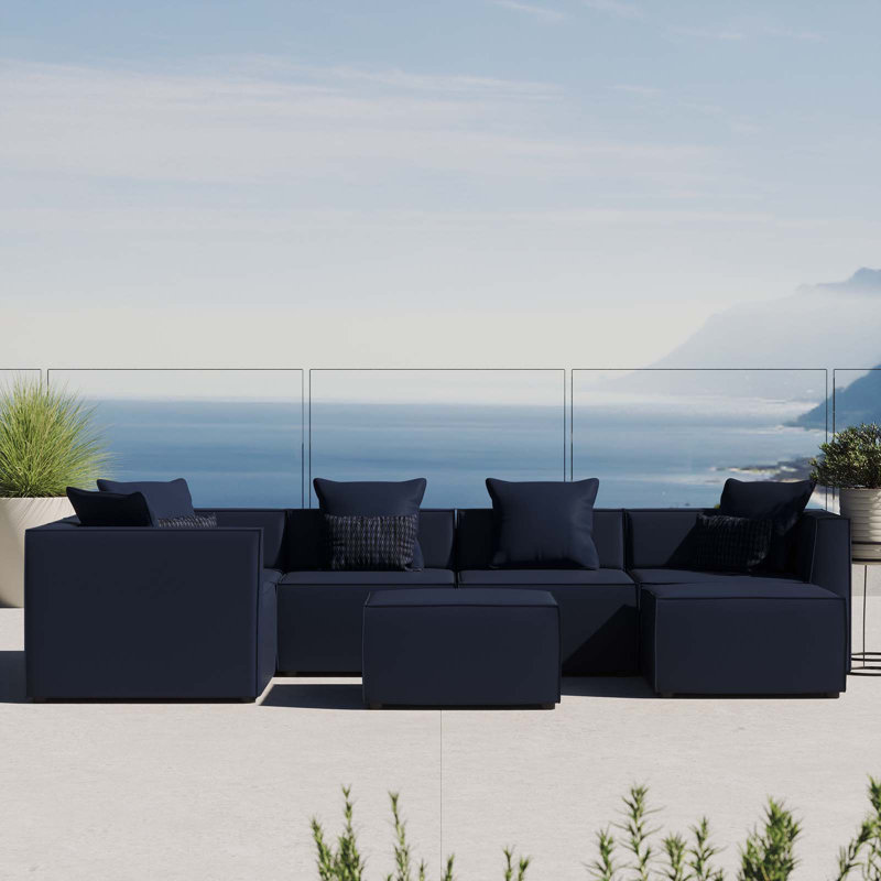 Canapé modulaire rembourré 7 pièces Saybrook, Bleu marine