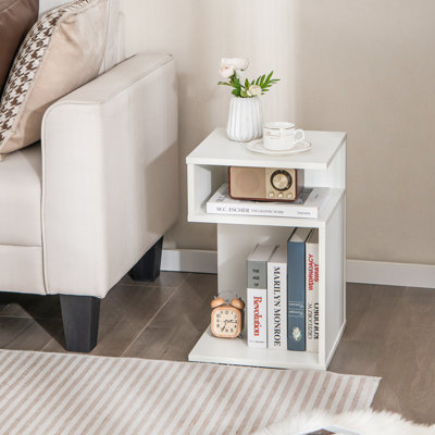 Ebern Designs S-shaped Side Table For Small Space Sofa End Table With 2 Open Compartments Modern Nightstand