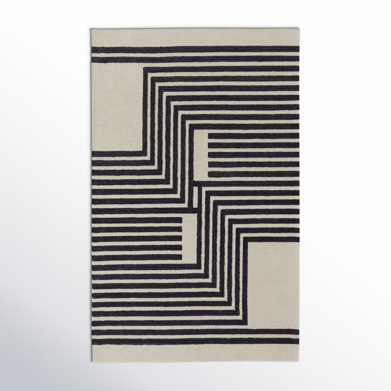 Black and Ivory Hand-Tufted Wool Geometric Rug