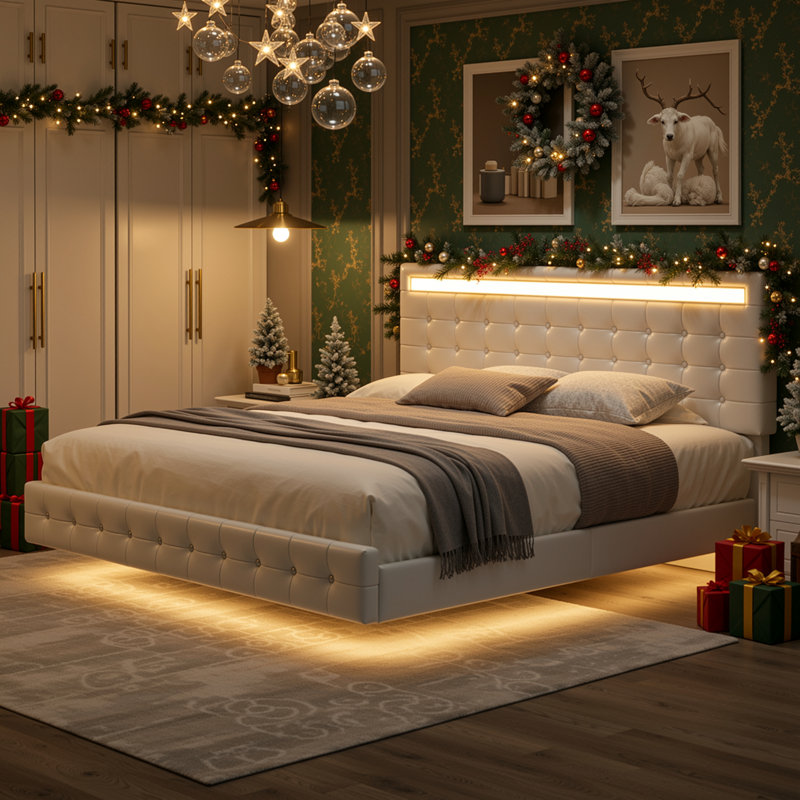 Bocar Standard Platform Bed, White, Queen