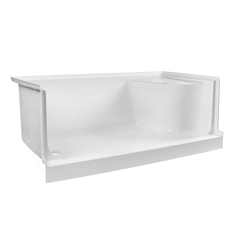 Base de douche à seuil simple l 60 po x P 32 po avec siège, À gauche