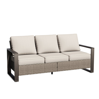 Creal 75.2'' Wide Reversible Wicker Patio Sofa with Cushions
