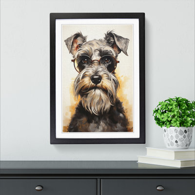 Schnauzer With Glasses Painting No.2 - Single Picture Frame Print on Wood