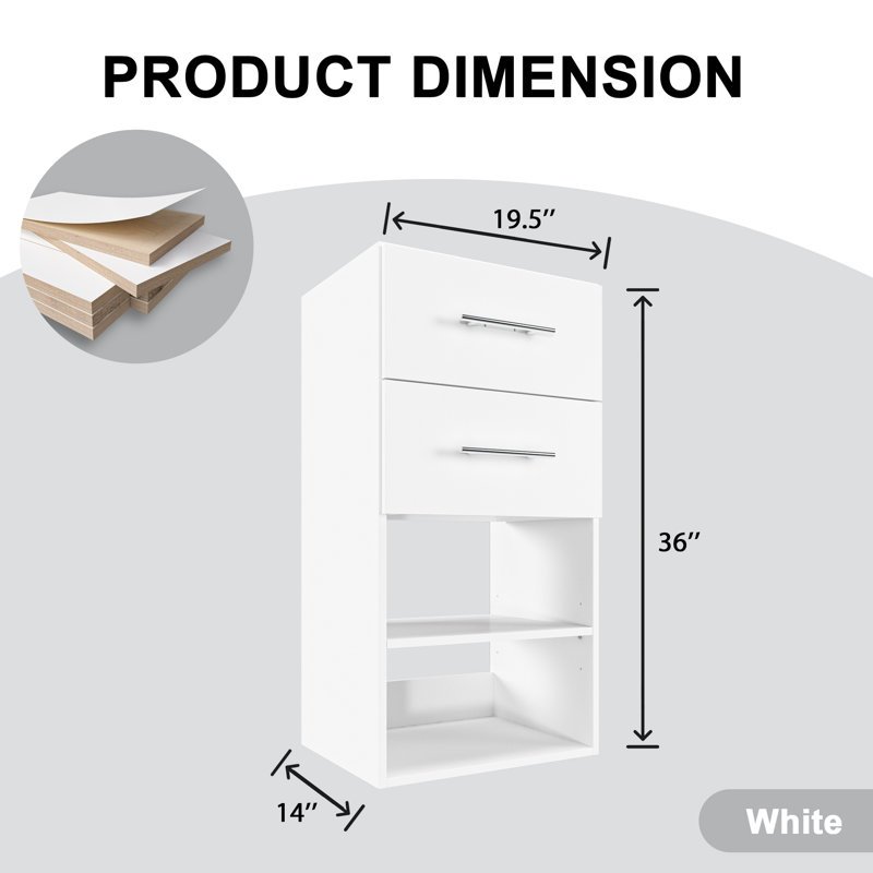 Système d'organisation à 2 tiroirs, Blanc, H 36 po x l 19,5 po x P 14 po