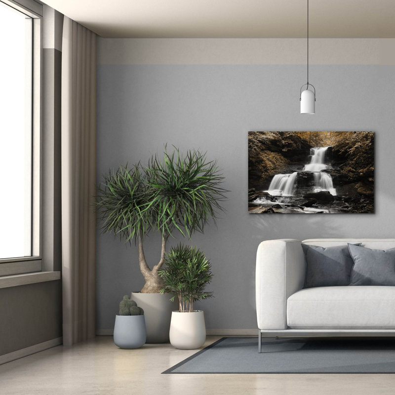 «Golden Waterfall 2» par Lori Deiter, art mural sur toile, H 26 po x l 40 po