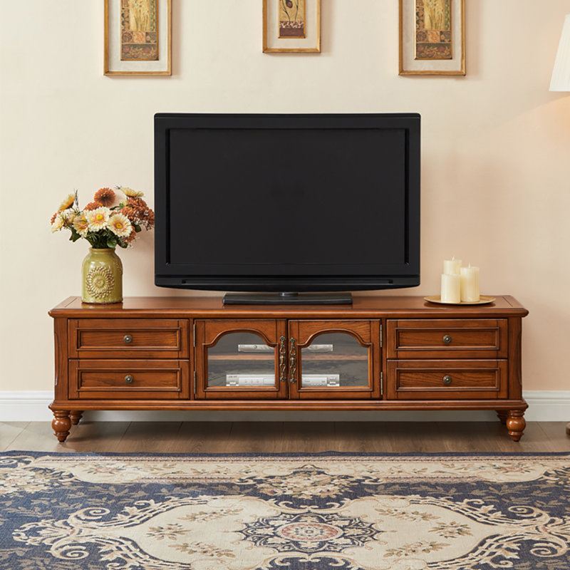 Meuble télé simple en bois massif de style américain, H 19,7 po x L 70,9 po x l 15,7 po, Bois brun foncé