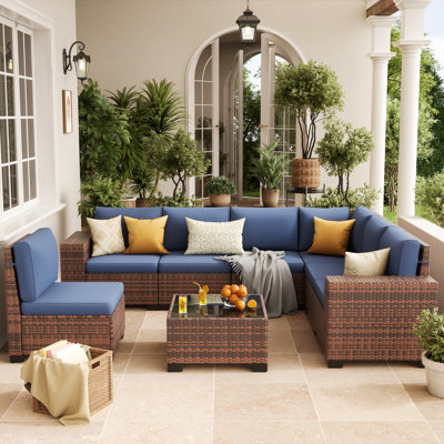  7 - Person Wicker Outdoor Modular Sectional Seating Group with Cushions