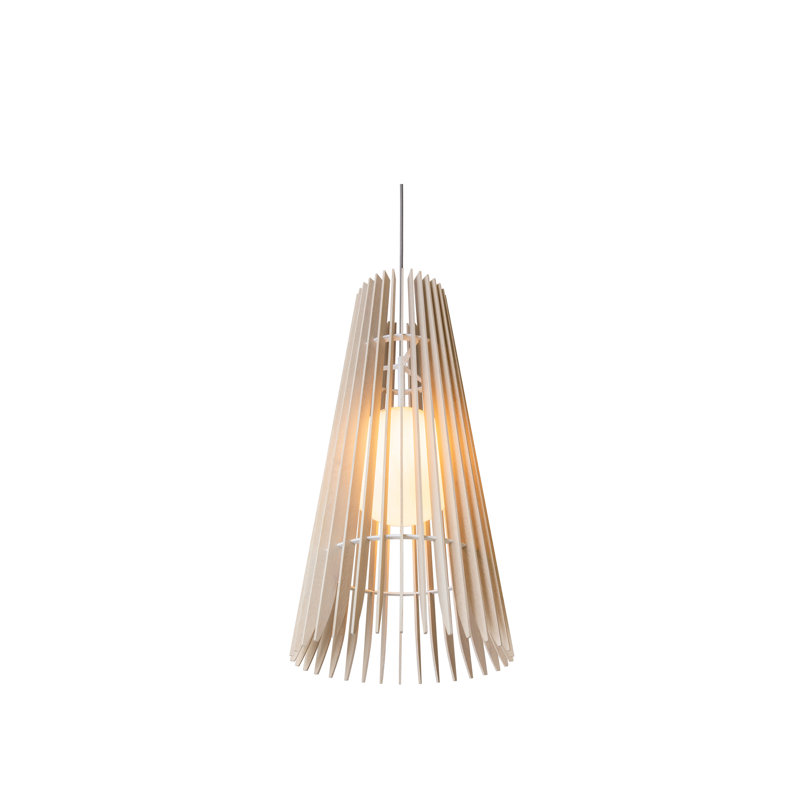Luminaire suspendu DEL Lex Cone, Noir, Chêne blanchi, H 28 po x l 13,4 po x P 13,4 po