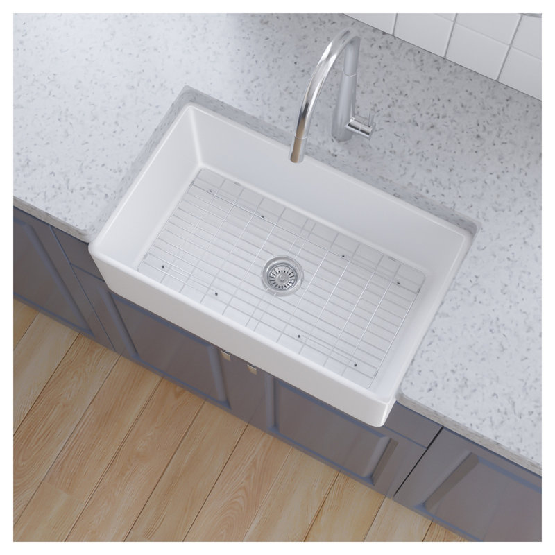 Évier de cuisine de style ferme en céramique réfractaire, à tablier réversible de 76 cm (30 pouces), couleur blanc antique, une cuve