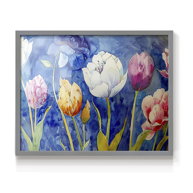 Floral Series-LXXV -Framed Print - Restickable, H 11 po x l 14 po, Gris