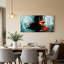 Tableau mural sur toile représentant un verre à vin ambré sur fond turquoise et noir abstrait-1565291443