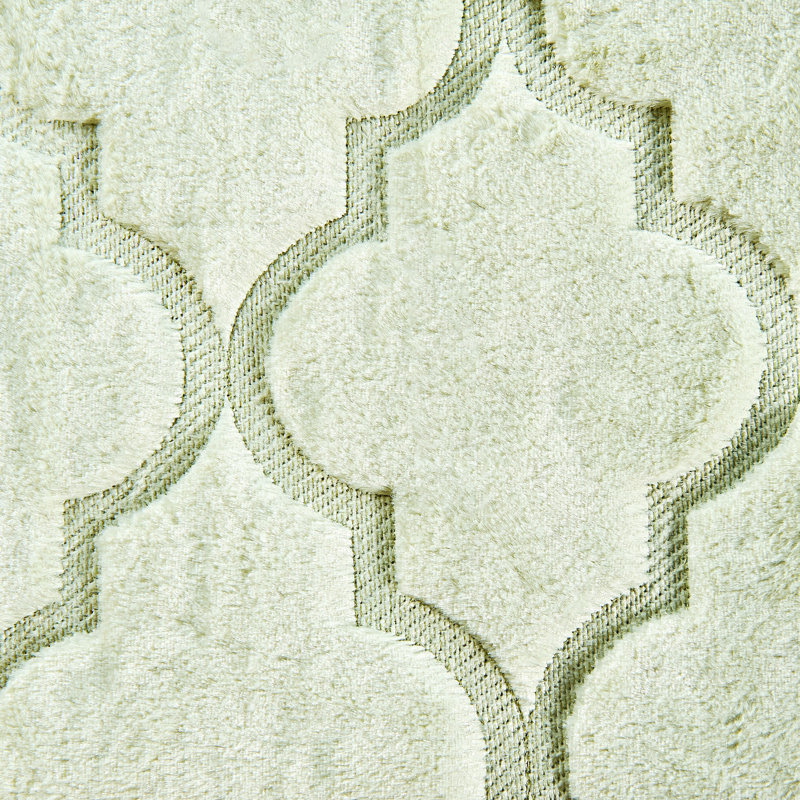 7 Piece Ogee Currey Faux Fur Embroidery Set, King Quilt, Light Green