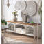 Meuble télé de style campagnard avec plateau en bois massif et rangement en verre