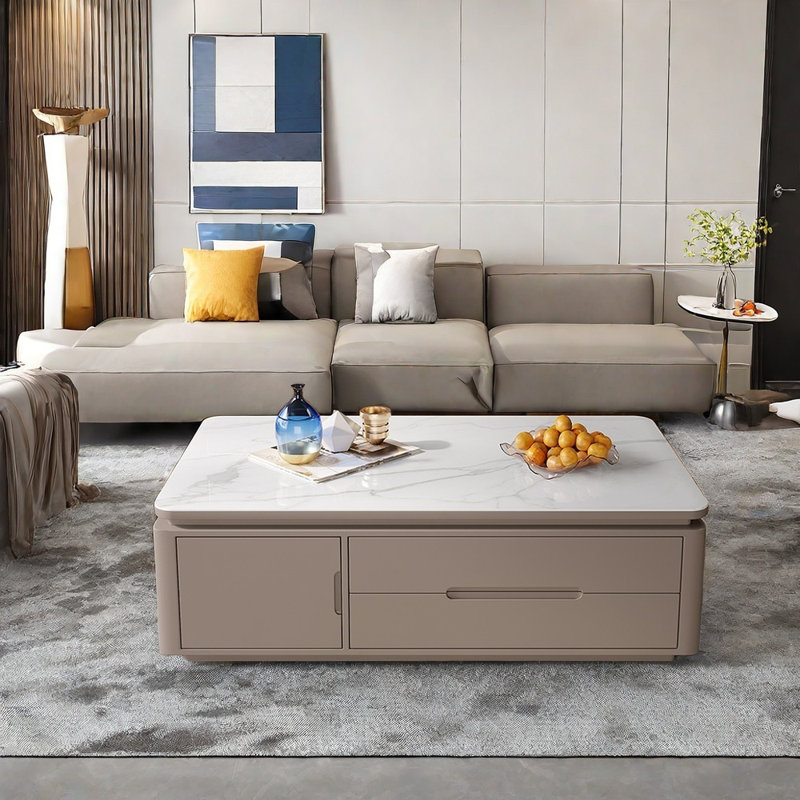 Coffee table with large capacity rounded corners, Brown, 19.69" H x 51.18" L x 27.56" W, White
