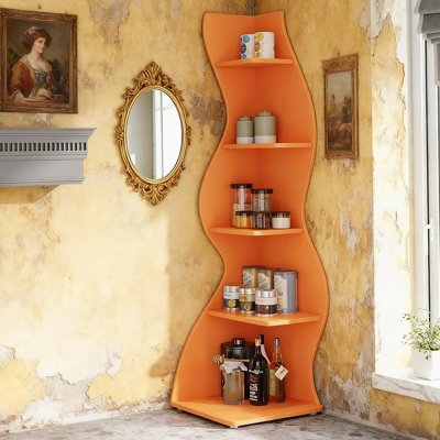 5-Tier Wall Corner Bookshelf With Heavy-Duty Storage And Adjustable Shelves For Space-Saving Organization.