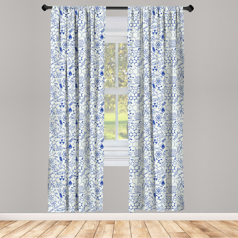 East Urban Home Cartoon 4-Panel Curtains, Geometry Chemistry Theme, Blue and Ivory, 28" W x 95" L