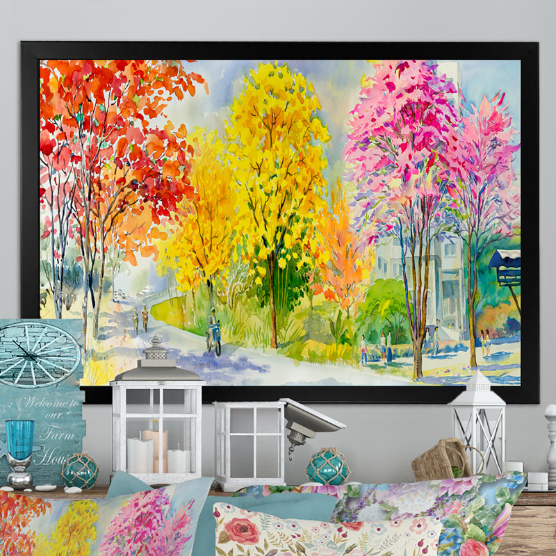 «Path To Four Season Trees», reproduction encadrée sur toile, H 24 po x l 36 po x P 1 po, Cadre noir