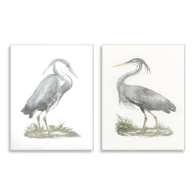 «Minimalist Vintage Cranes Marshland Birds» par John Selby, ensemble de 2 reproductions d'art