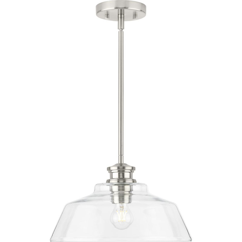 Singleton Vintage-Style 1-Light Medium Pendant in Brushed Nickel with Clear Glass