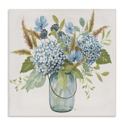 Hydrangées dans une toile Mason Jar, design par Nan
