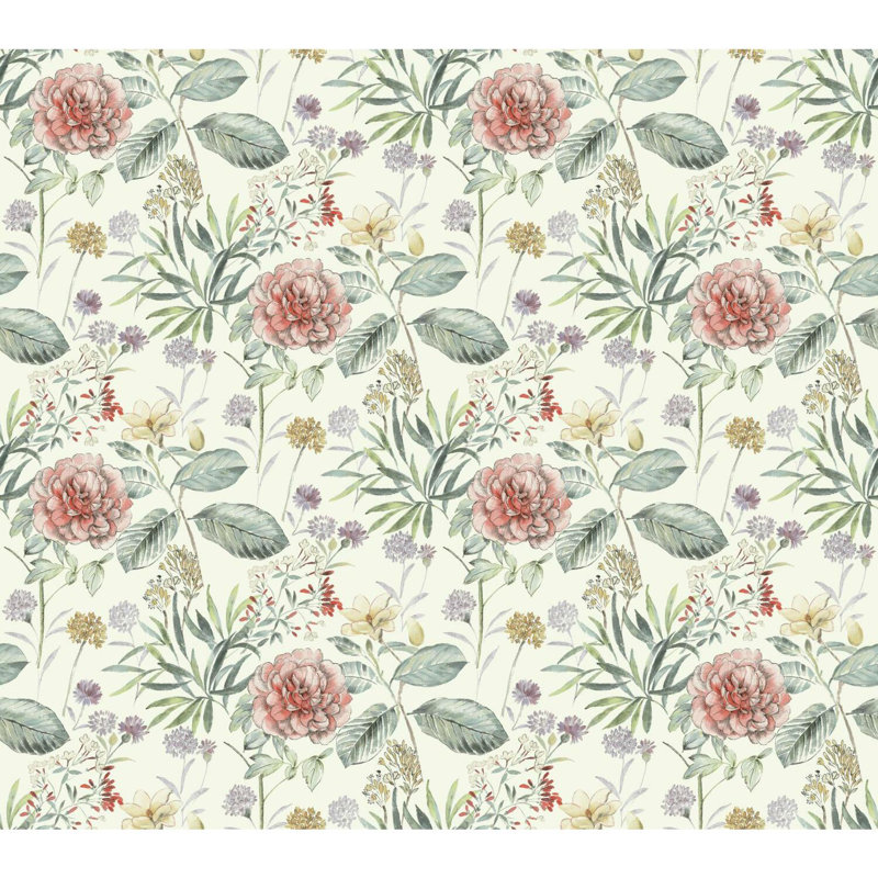 Rouleau de papier peint floral L 27 pi x l 27 po Midsummer Floral, Corail
