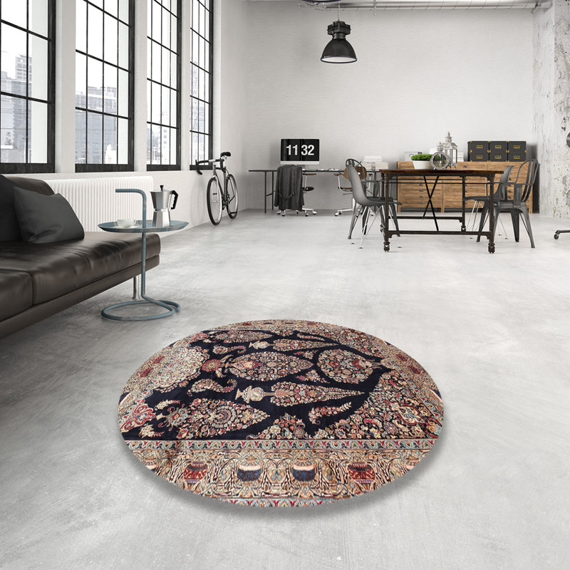 Bleu adamma/gris/rouge Tapis décoratif, Rond 6 pi