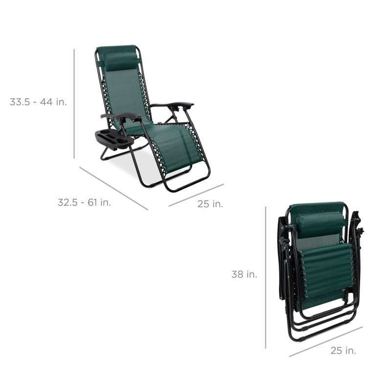 Nathen Zero Gravity Lounge Chair Recliners for Patio, Pool w/ Cup Holder Tray, Forest Green