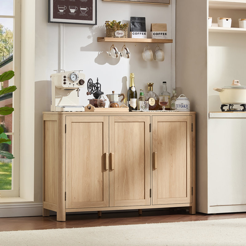 Sideboard Buffet Cabinet With Storage, 46" Arc-Shaped Credenza With 3 Doors & Adjustable Shelves, Mid Century Modern Coffee Bar Cabinet For Kitchen, Living Room, Entryway