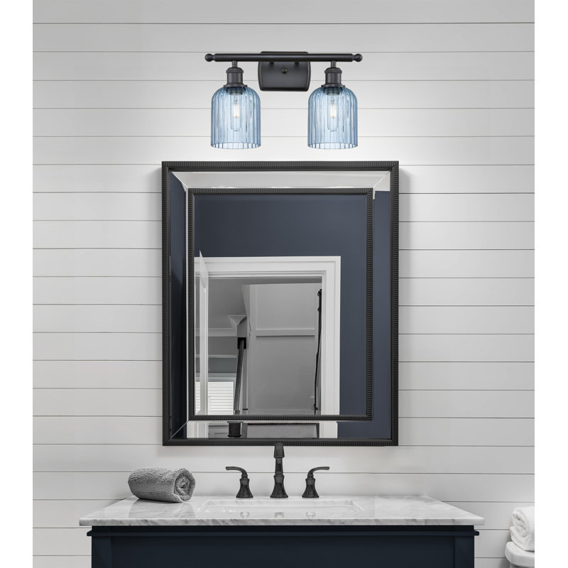 Éclairage pour salle de bain à intensité variable en métal à 2 lumières avec abat-jour en verre l 15 po Brysin, Noir mat