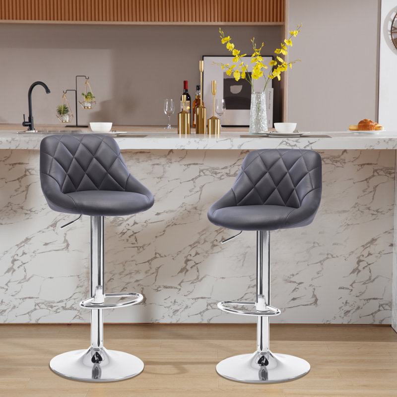 Swivel Upholstered Adjustable Height Counter Stool with Metal Frame, Grey
