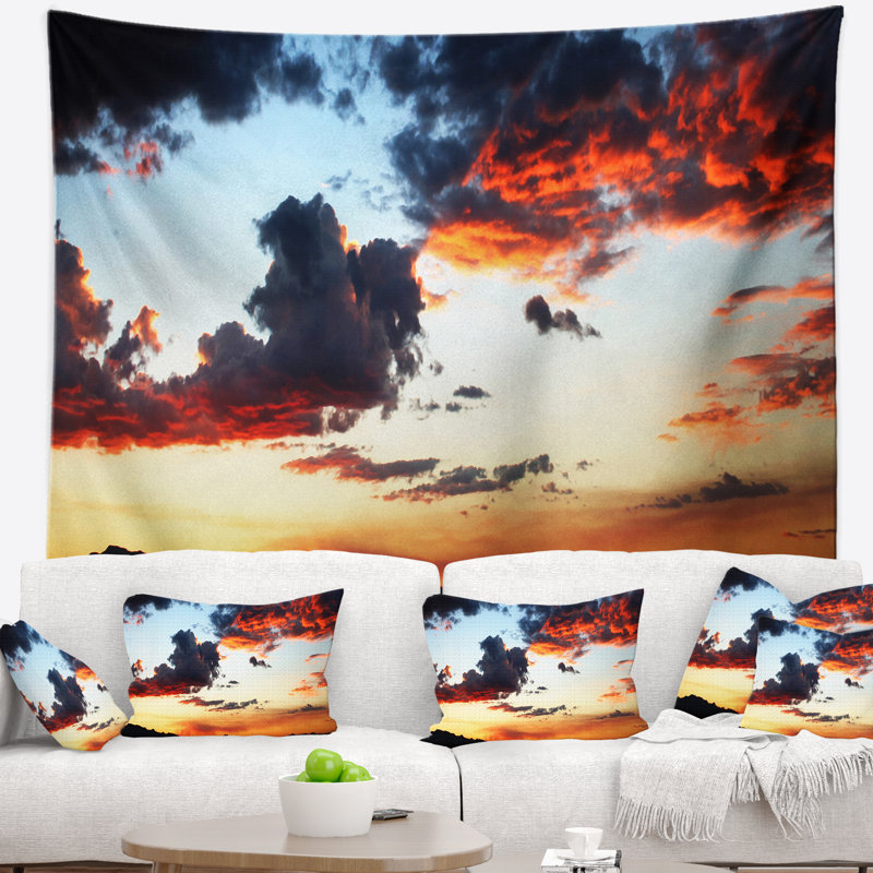 Tapisserie panoramique paysage marin avec nuages, H 32 po x l 39 po