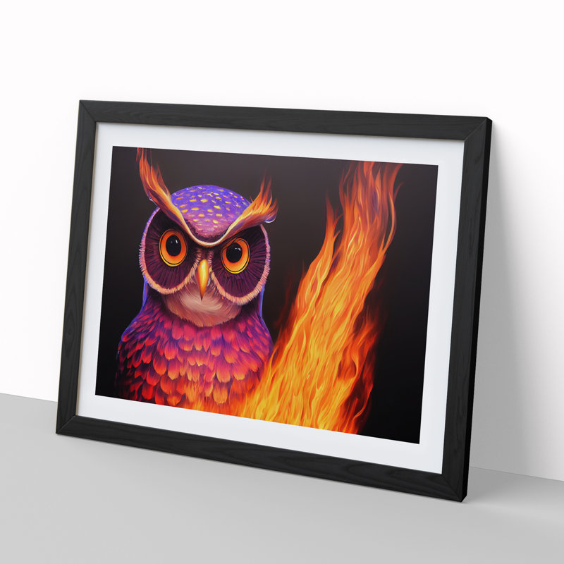 Flaming Owl - Single Picture Frame Print, Black Framed, 25cm H x 34cm W x 2cm D