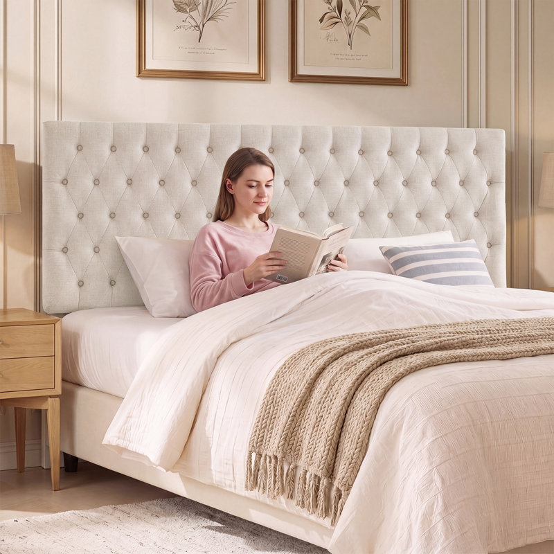 Tête de lit tapissier Aveigha Elegant, Très grand, Velours beige