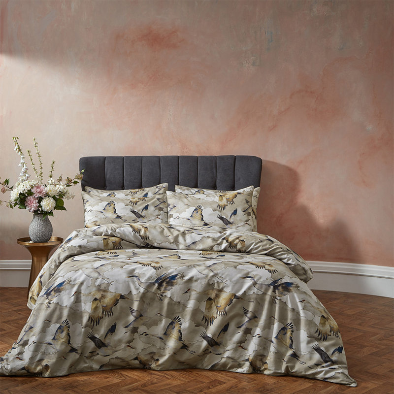 Flyway Percale No Pattern Duvet Cover Set with Pillowcases, Kingsize - 2 Standard Pillowcases, Blue/Ceam