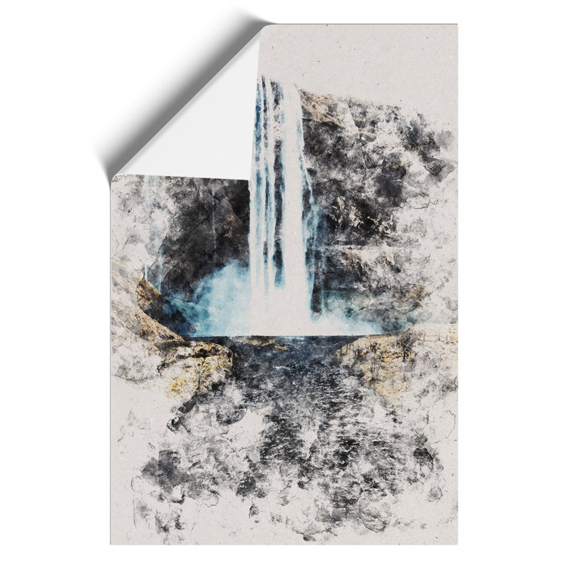 Path to a Waterfall in Iceland Watercolour - Frameless Print, 30cm H x 21cm W x 0.1cm D